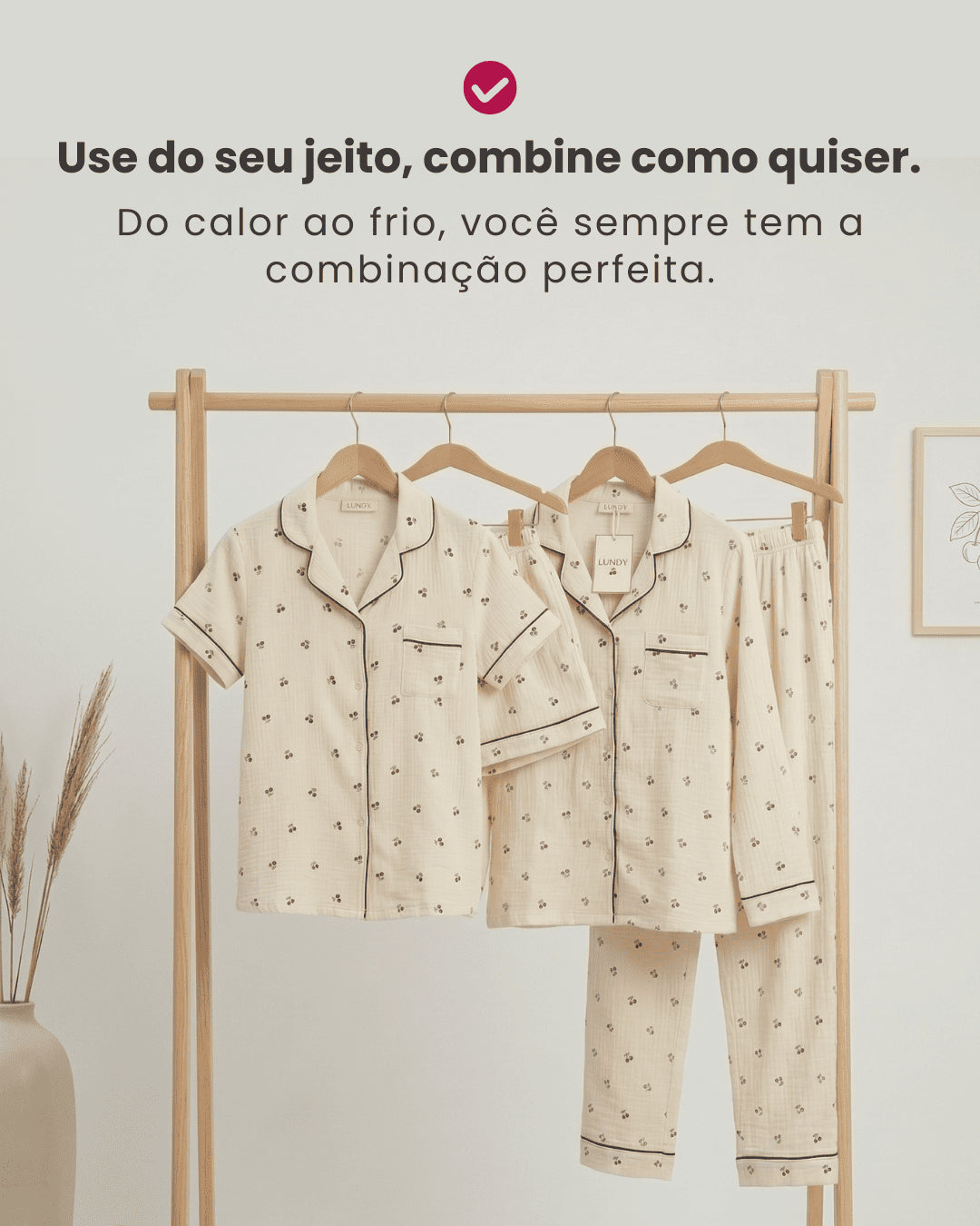 Kit 2 Conjuntos Doce Cereja Bege Curto + Longo