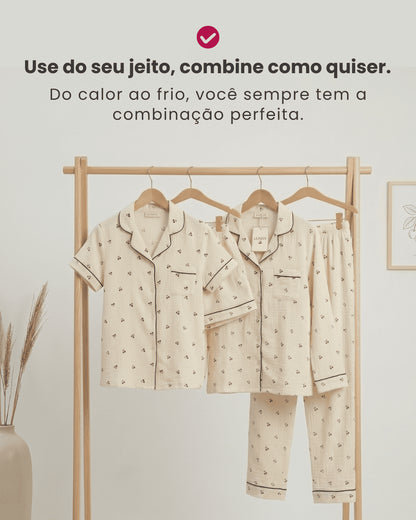 Kit 2 Conjuntos Doce Cereja Bege Curto + Longo