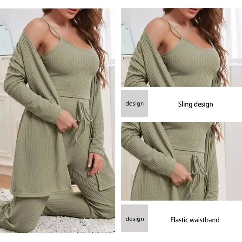 Pijama Feminino 3 Peças com Robe, Top e Calça