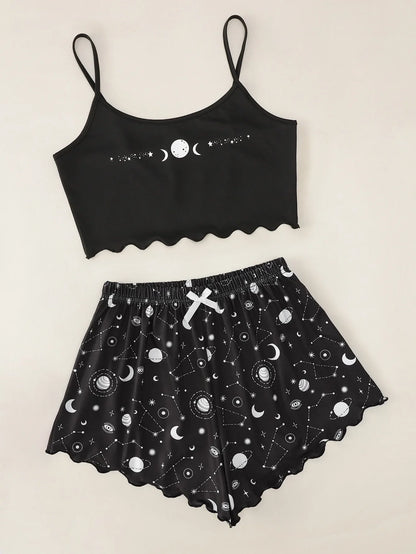 Pijama Feminino Lua e Estrelas 2 Peças Alça Fina