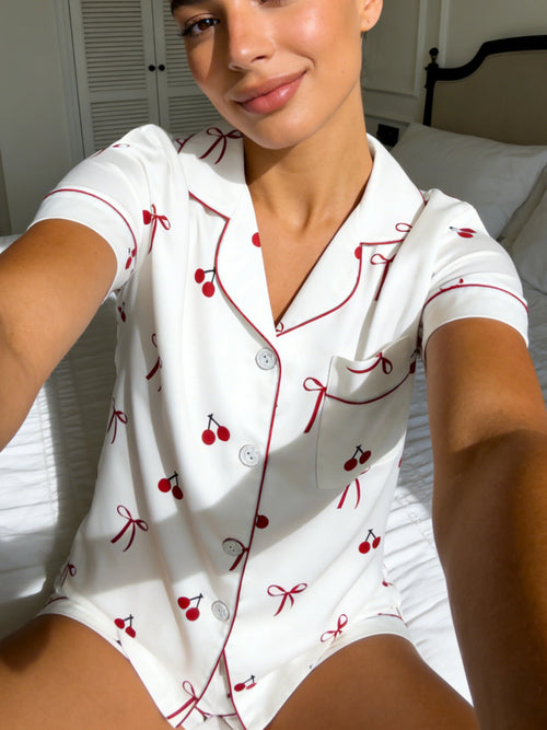 Conjunto Pijama 2 Peças Cerejas com Lacinho