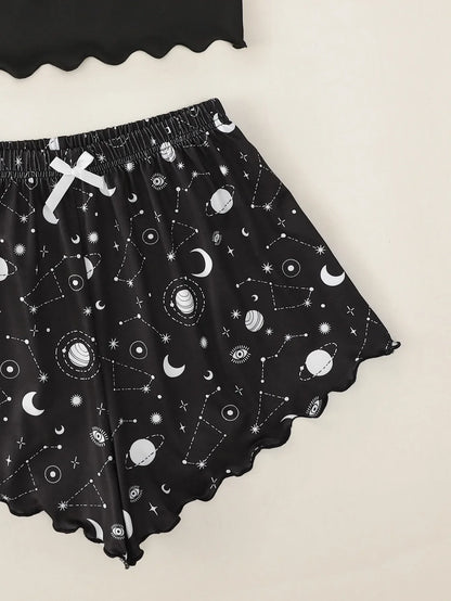 Pijama Feminino Lua e Estrelas 2 Peças Alça Fina