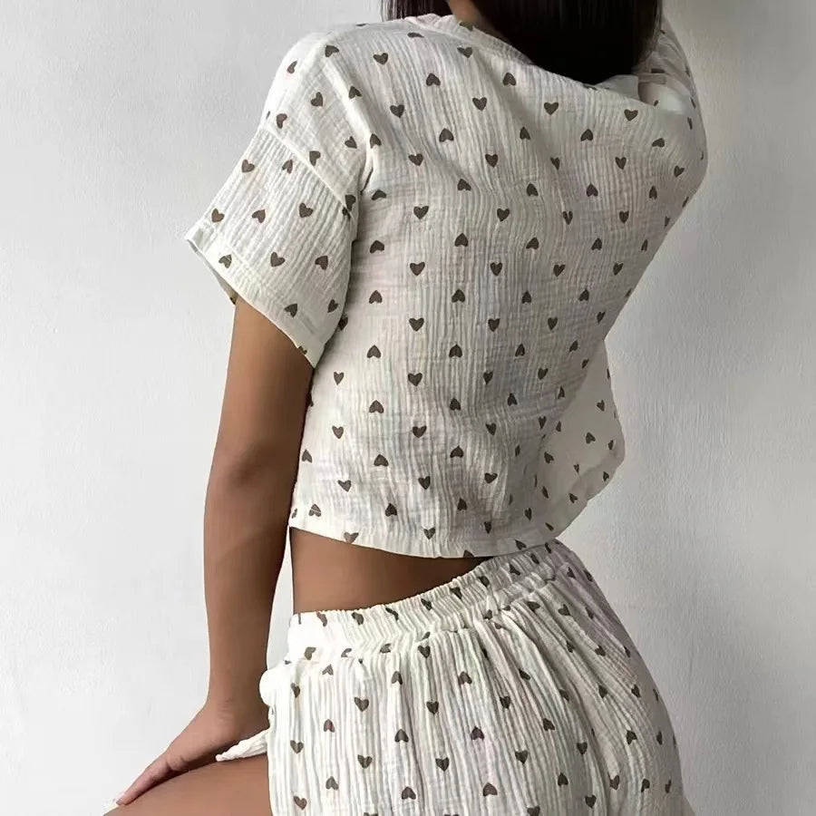 Pijama Feminino Algodão 2 Peças Love Print Cropped