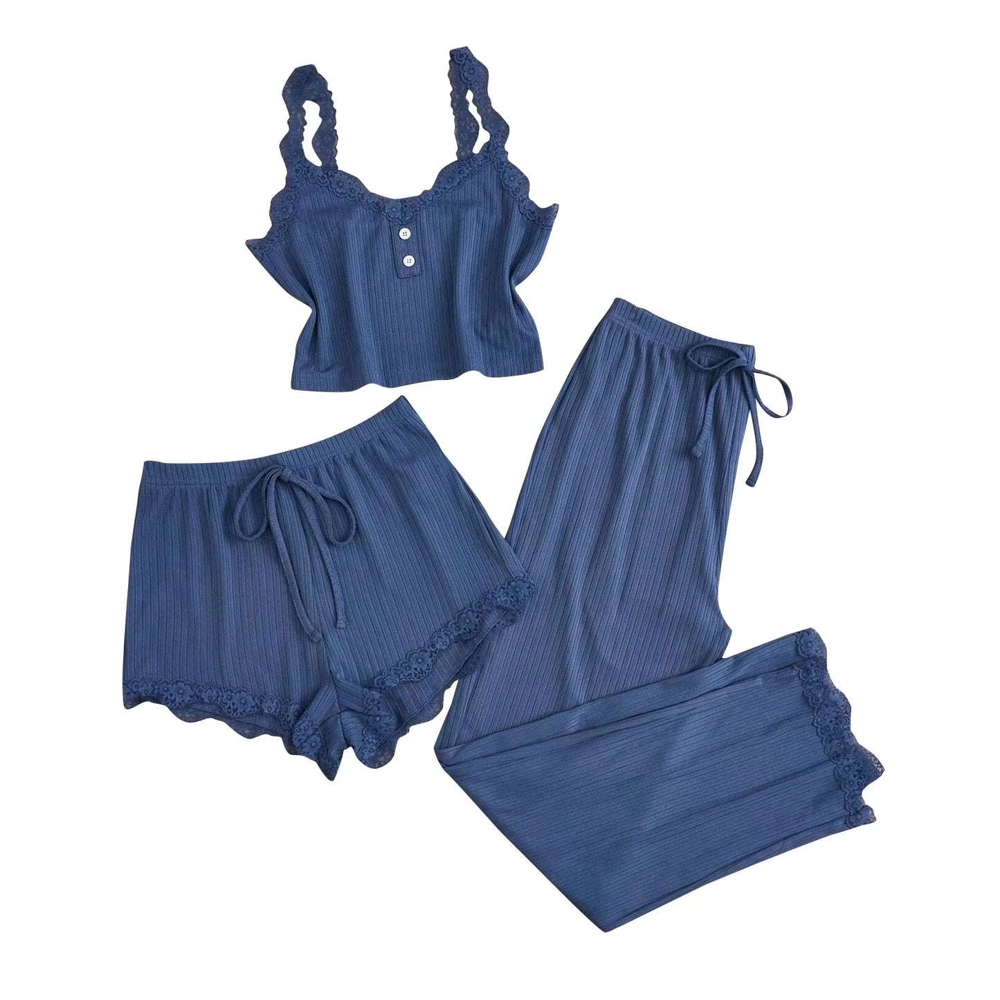 Pijama Feminino 3 Peças com Renda