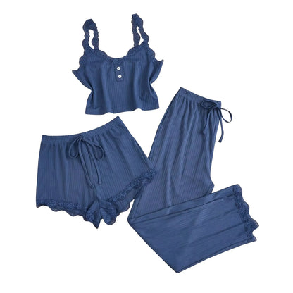 Pijama Feminino 3 Peças com Renda