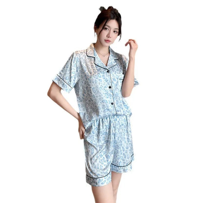 Pijama Feminino Ice Silk Floral 2 Peças