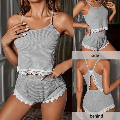 Pijama Feminino 2 Peças Alça Fina com Renda