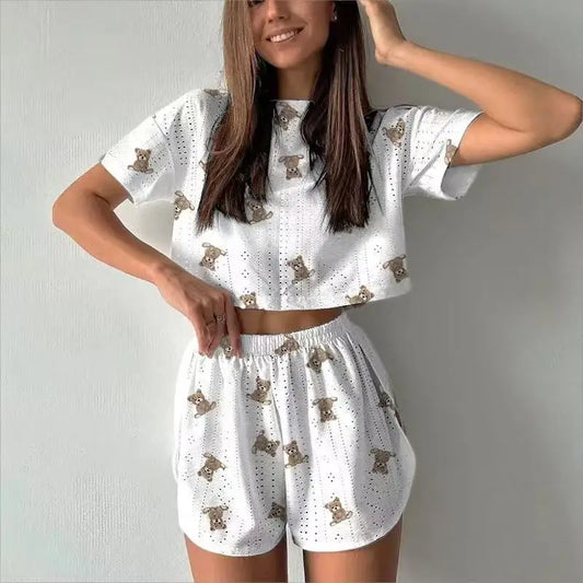 Pijama Feminino Jacquard 2 Peças Manga Curta