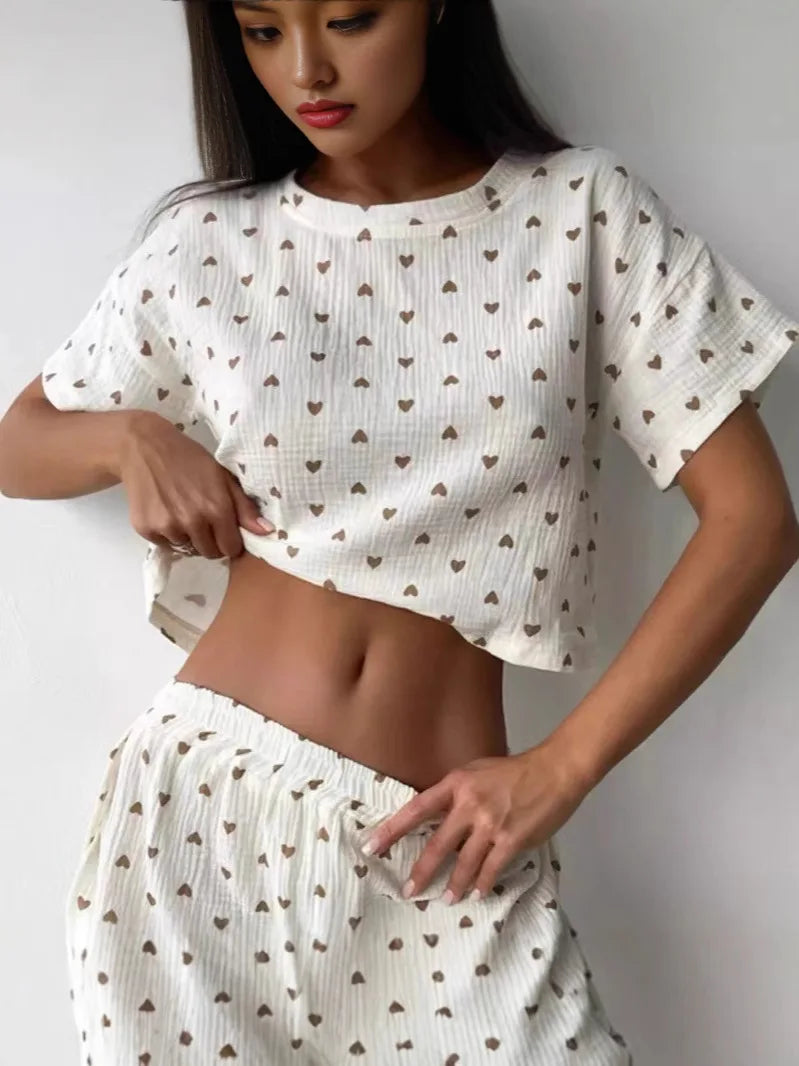 Pijama Feminino Algodão 2 Peças Love Print Cropped