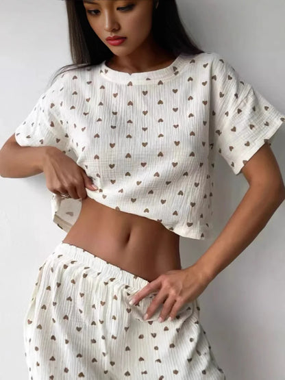 Pijama Feminino Algodão 2 Peças Love Print Cropped