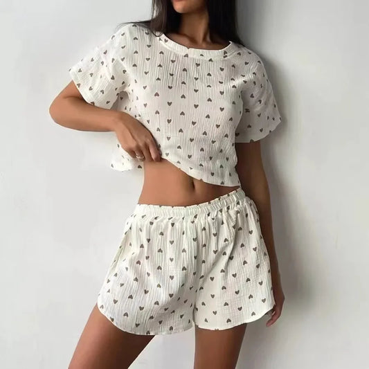 Pijama Feminino Algodão 2 Peças Love Print Cropped