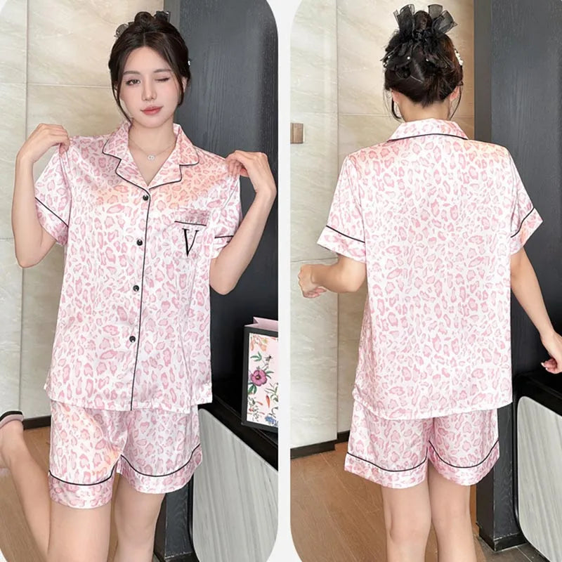 Pijama Feminino Ice Silk Floral 2 Peças