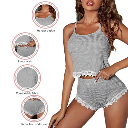 Pijama Feminino 2 Peças Alça Fina com Renda
