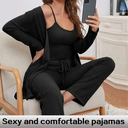 Pijama Feminino 3 Peças com Robe, Top e Calça