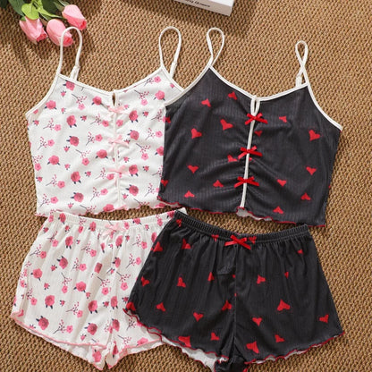 Pijama Feminino Corações 2 Peças Alça Fina
