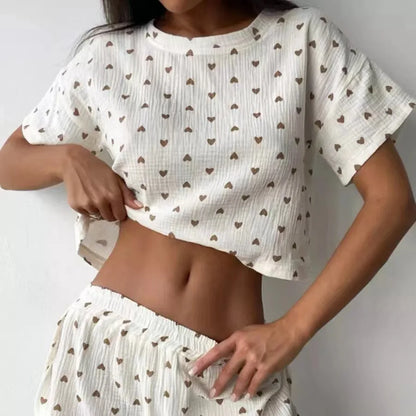 Pijama Feminino Algodão 2 Peças Love Print Cropped