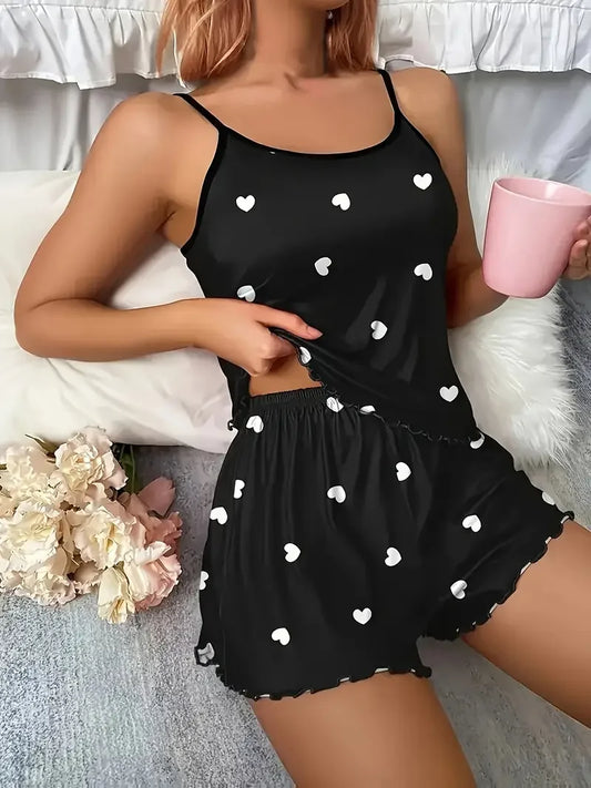 Pijama Feminino Corações 2 Peças Alça Fina