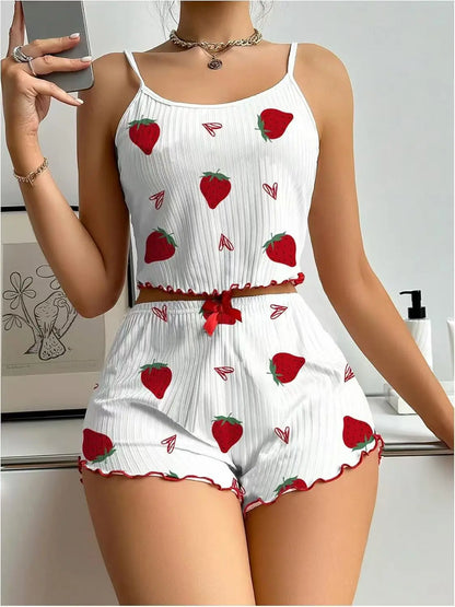 Pijama Feminino 2 Peças Corações Alça Fina Estilo