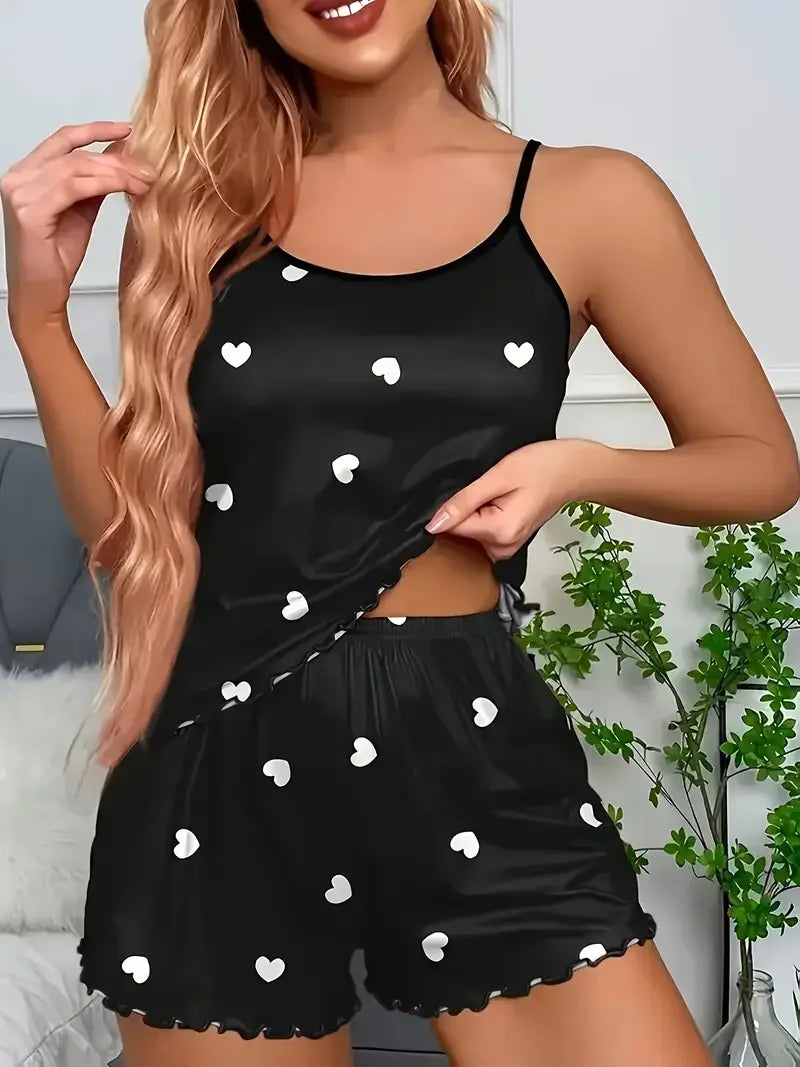 Pijama Feminino Corações 2 Peças Alça Fina
