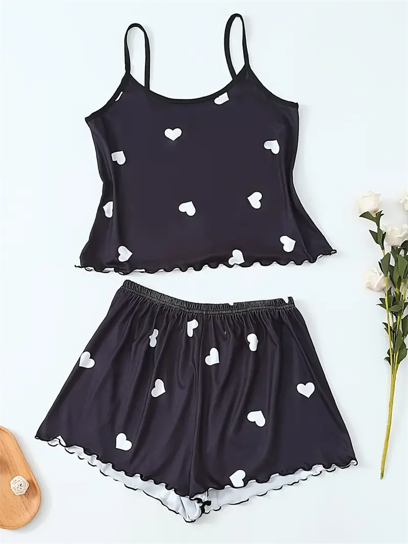 Pijama Feminino Corações 2 Peças Alça Fina
