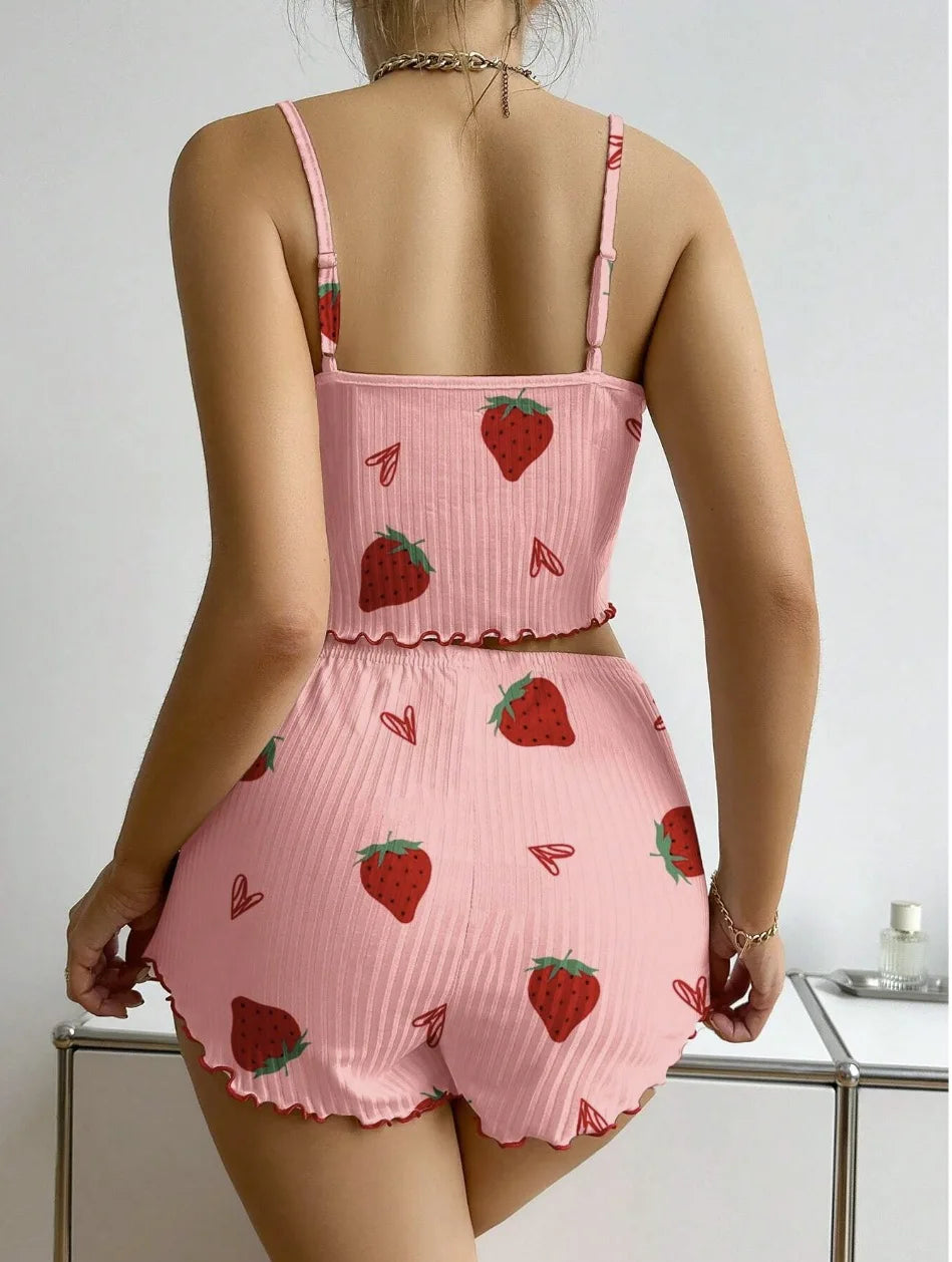 Pijama Feminino 2 Peças Corações Alça Fina Estilo