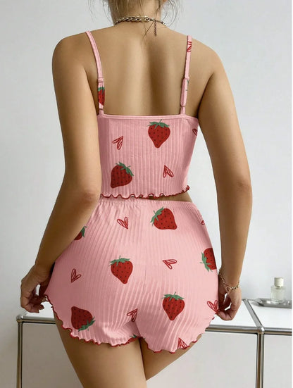 Pijama Feminino 2 Peças Corações Alça Fina Estilo