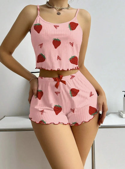 Pijama Feminino 2 Peças Corações Alça Fina Estilo