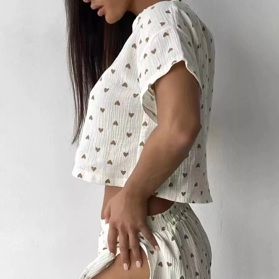 Pijama Feminino Algodão 2 Peças Love Print Cropped