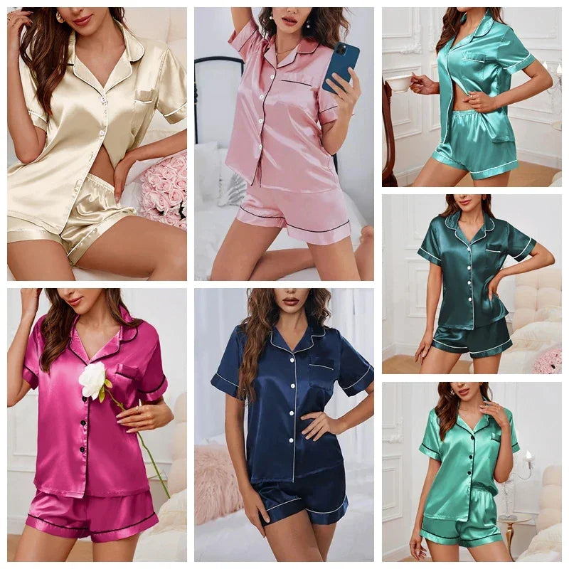Pijama Curto de Cetim Elegante