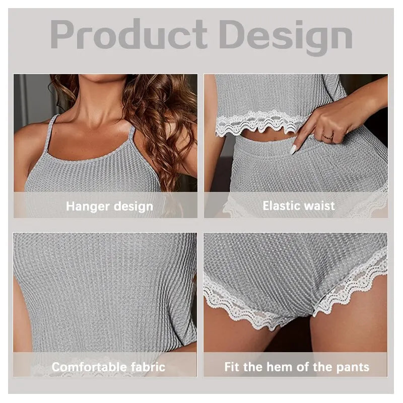 Pijama Feminino 2 Peças Alça Fina com Renda