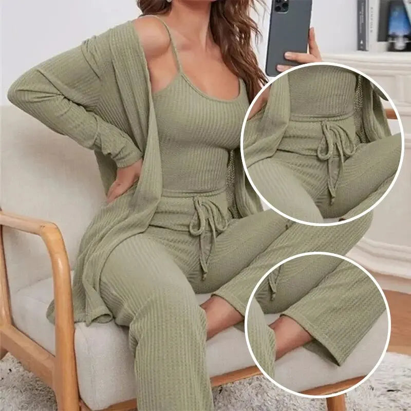 Pijama Feminino 3 Peças com Robe, Top e Calça
