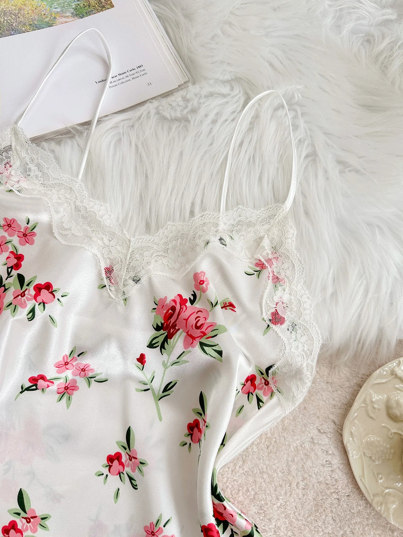 Conjunto Feminino 2 Peças Cetim com Renda Decote V