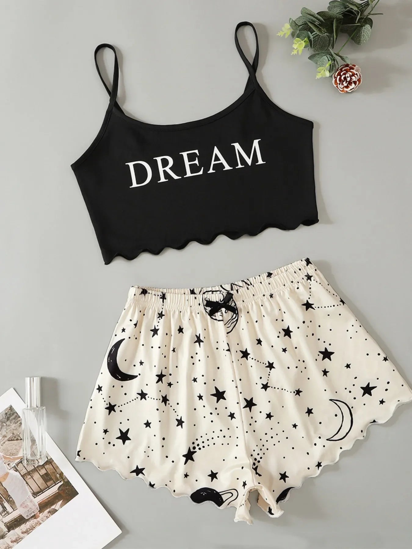 Pijama Feminino Lua e Estrelas 2 Peças Alça Fina