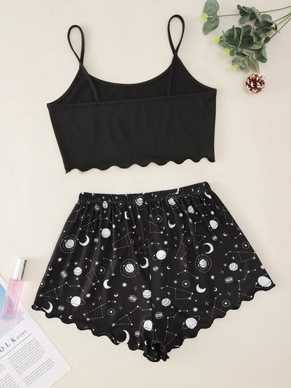 Pijama Feminino Lua e Estrelas 2 Peças Alça Fina