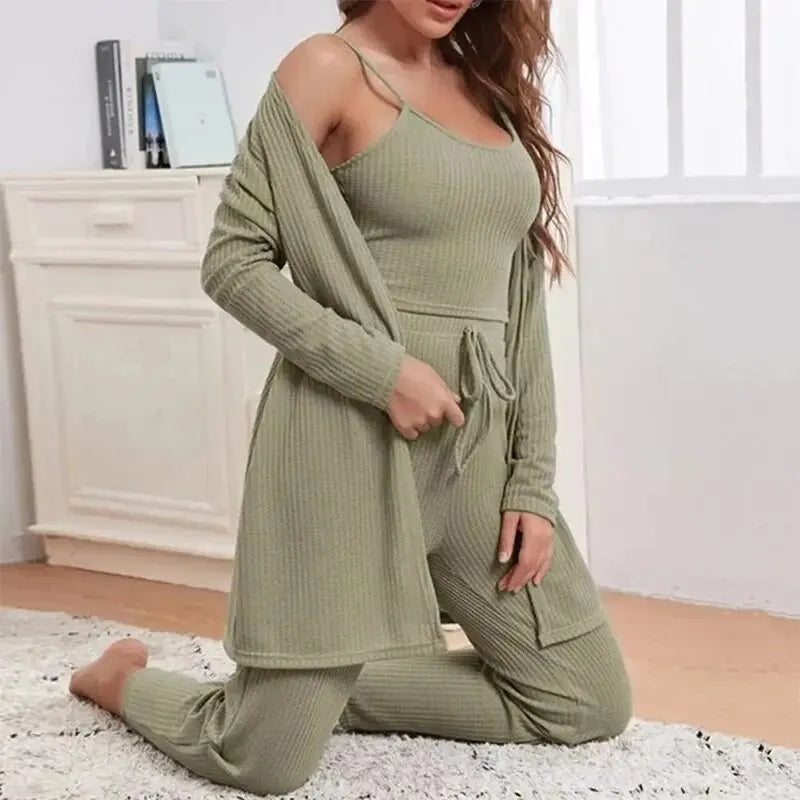 Pijama Feminino 3 Peças com Robe, Top e Calça