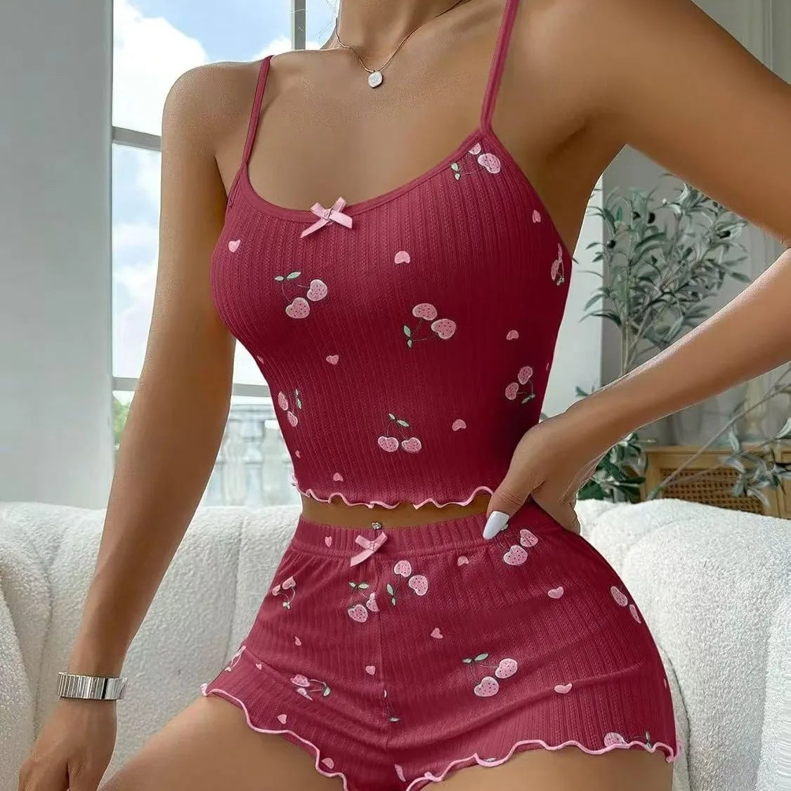 Pijama Feminino Corações 2 Peças Costas Abertas