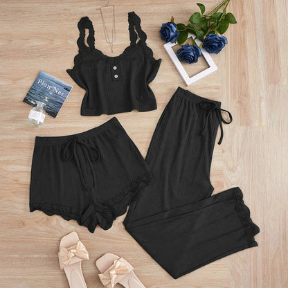 Pijama Feminino 3 Peças com Renda