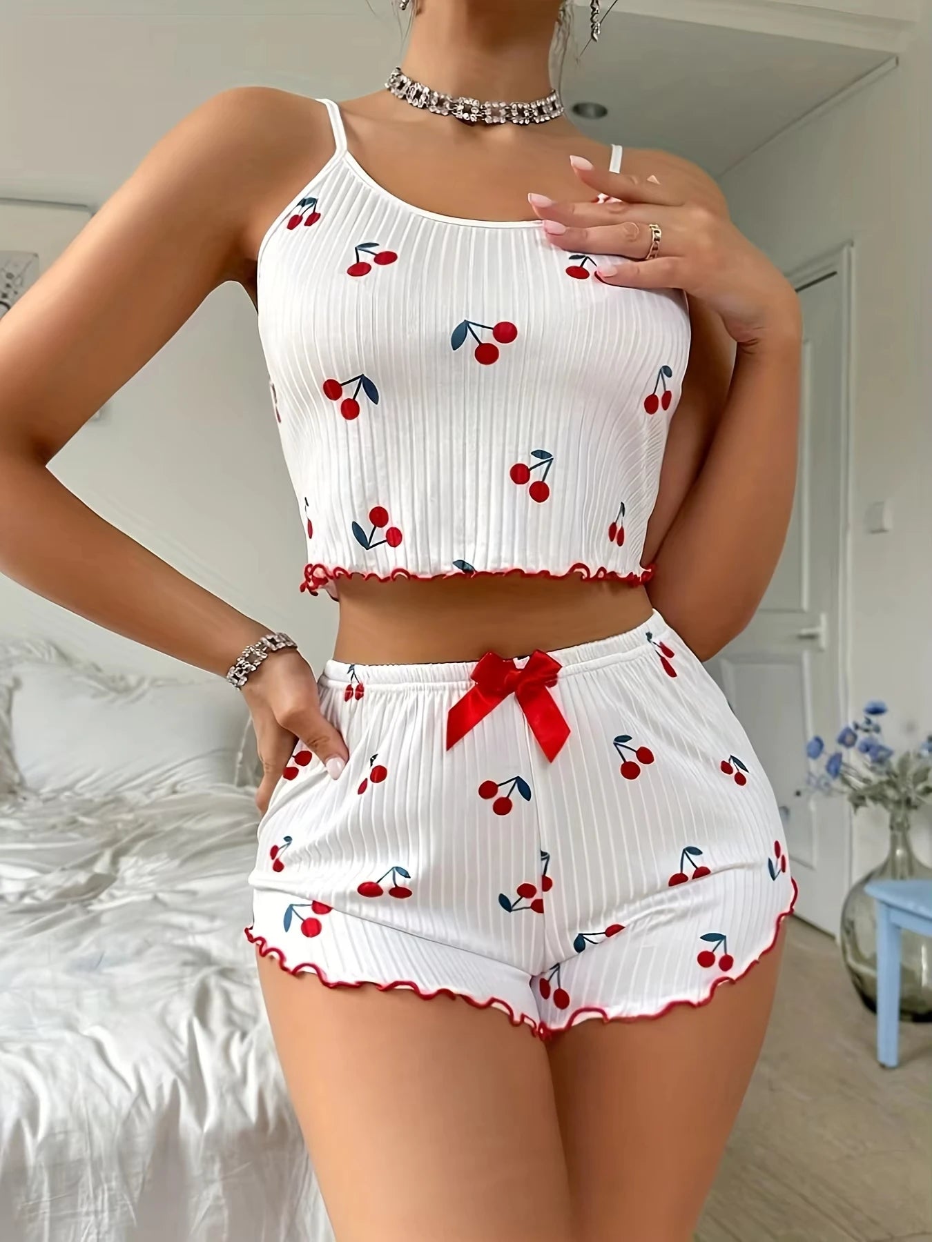 Pijama Feminino 2 Peças Corações Alça Fina Estilo