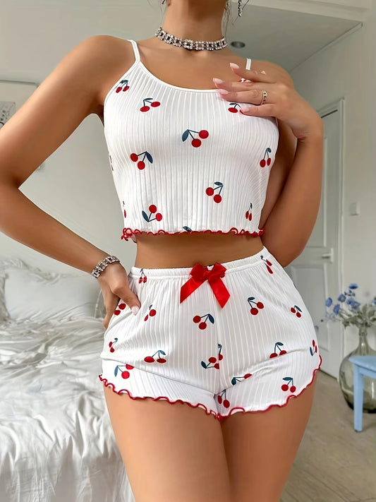 Pijama Feminino 2 Peças Corações Alça Fina Estilo