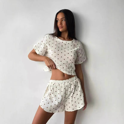 Pijama Feminino Algodão 2 Peças Love Print Cropped