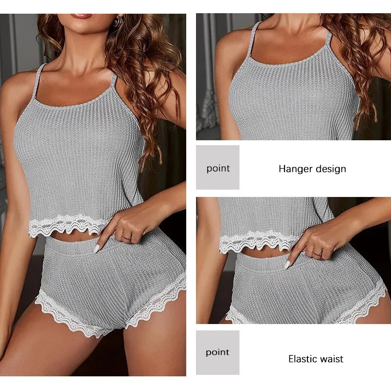 Pijama Feminino 2 Peças Alça Fina com Renda