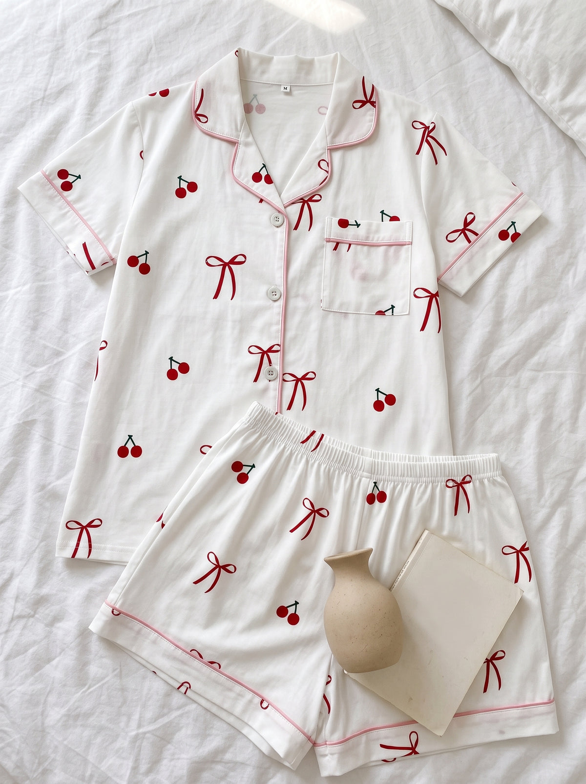 Conjunto Pijama 2 Peças Cerejas com Lacinho
