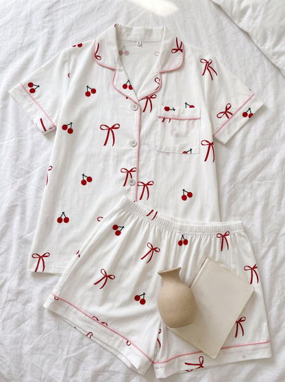 Conjunto Pijama 2 Peças Cerejas com Lacinho