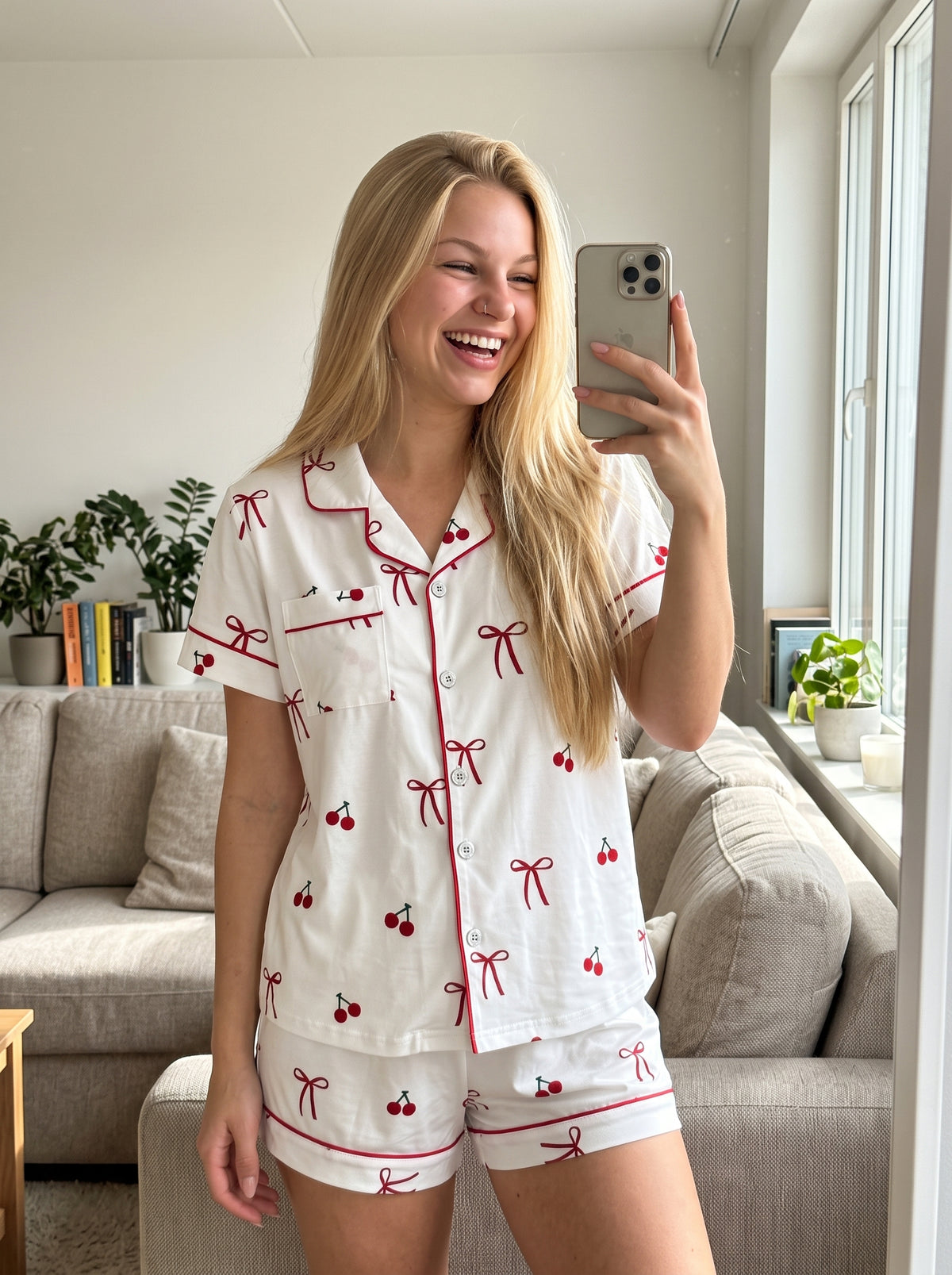 Conjunto Pijama 2 Peças Cerejas com Lacinho